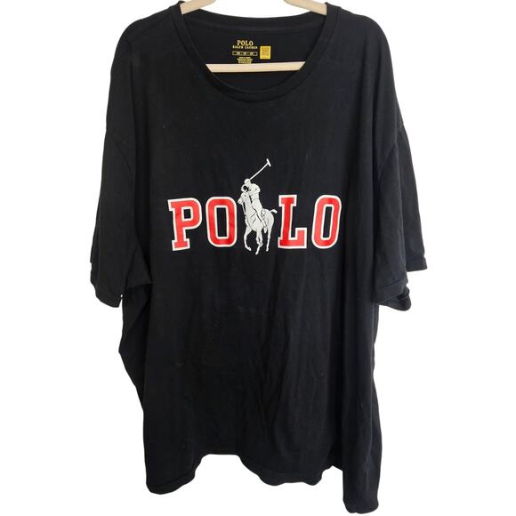 Polo Ralph Lauren Mens T-Shirt Big Pony Logo Size 4XB Black Paint Spellout Tee - Picture 1 of 7